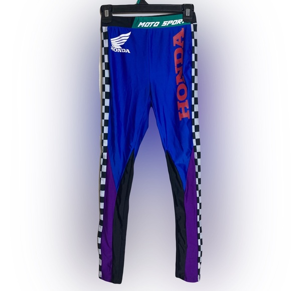 Honda Motorsport Blue Checkered Leggings Size 6 - Picture 1 of 6